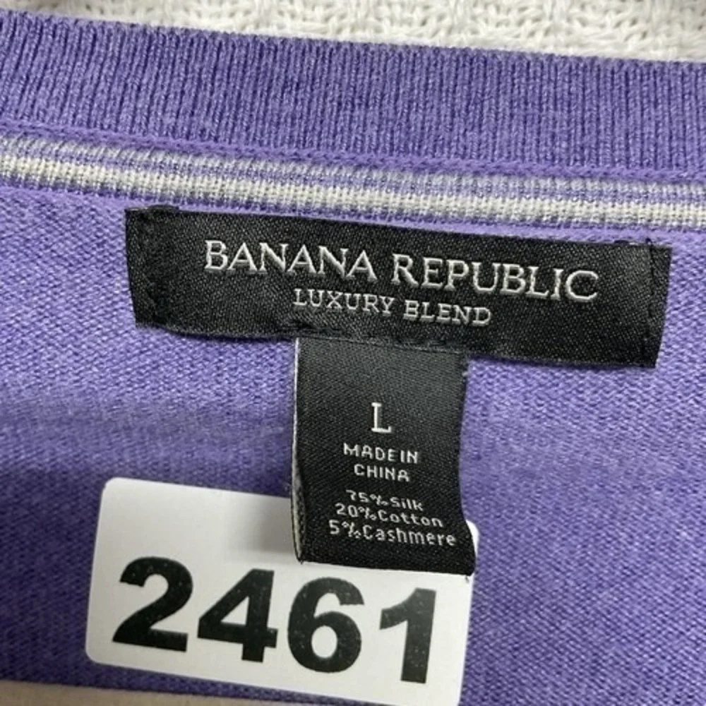 Banana Republic Luxury Blend Purple V-Neck Sweater Men L China Silk/Cotton/Cashm